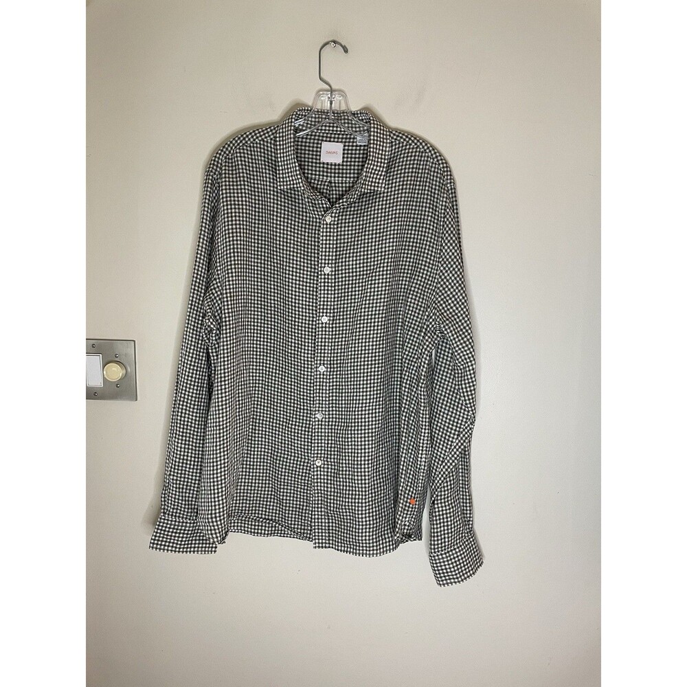 SWIMS Men's Amalfi Linen Long Sleeve Shirt Size XL Green Gingham Check